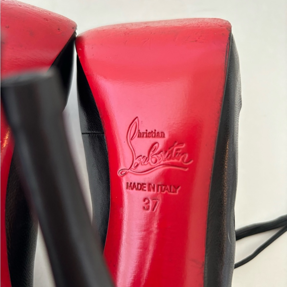 Christian Louboutin Heels 37 Black Lace Up Nappa Leather 120 mm Almond Toe - Picture 7 of 9